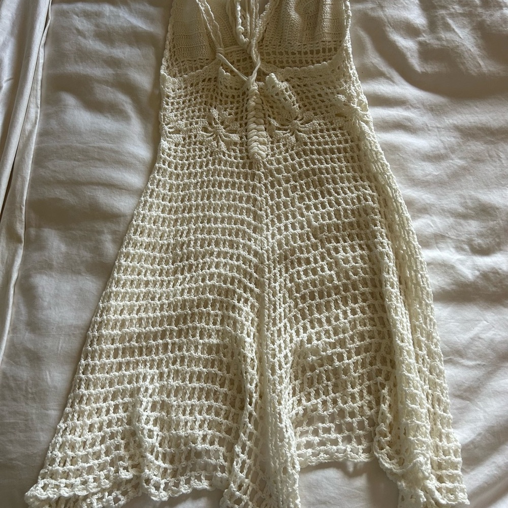 Handmade Crochet Beach Dress in Cream - Picture 2 of 2